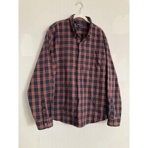 Vintage Lands' End Plaid Flannel Button Up Shirt XXL Navy Long Sleeve Hong Kong